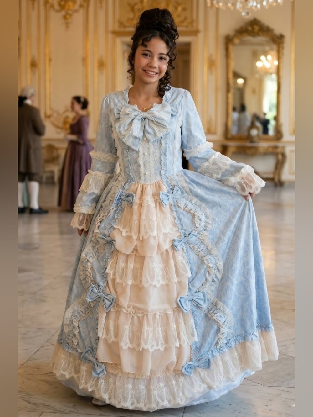 Edwardian Costume, Renaissance Lace Blue Dress Sz Sm/Med Jrs Or Womans